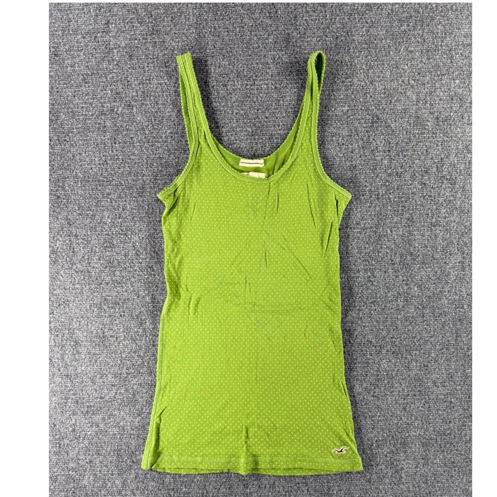 Hollister Womens Polka Dot Tank Top Green Scoop Neck Cotton Camisole Size M